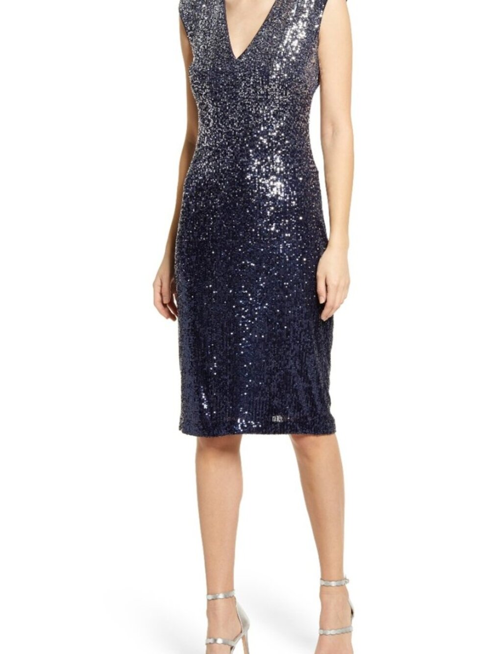 Eliza J NWT 40% off retail! Navy Ombre Sequin V-Neck Sheath Dress Size 16 - Picture 3 of 11
